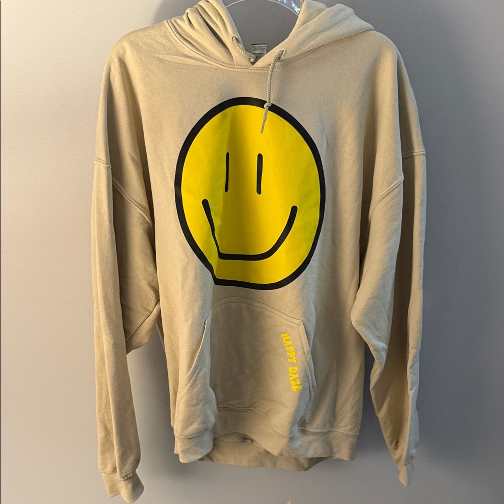 Source Unknown Tan Hoodie with Yellow Smiley